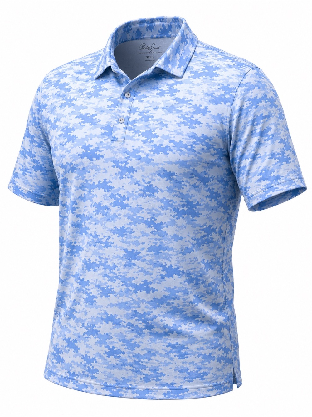 Bobby Jones Golf Polo Shirt 3XL Blue White Camo Performance Stretch Big Size